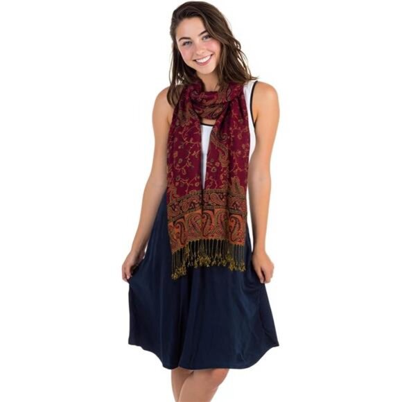 Shawls Wraps Rave Scarf for Women Dark Red - Picture 6 of 7